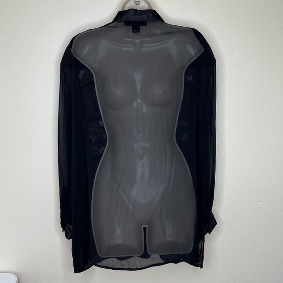 Lane Bryant Designs Collection Black Beaded Lace Button Front Shirt Women 14 16 - Picture 8 of 15